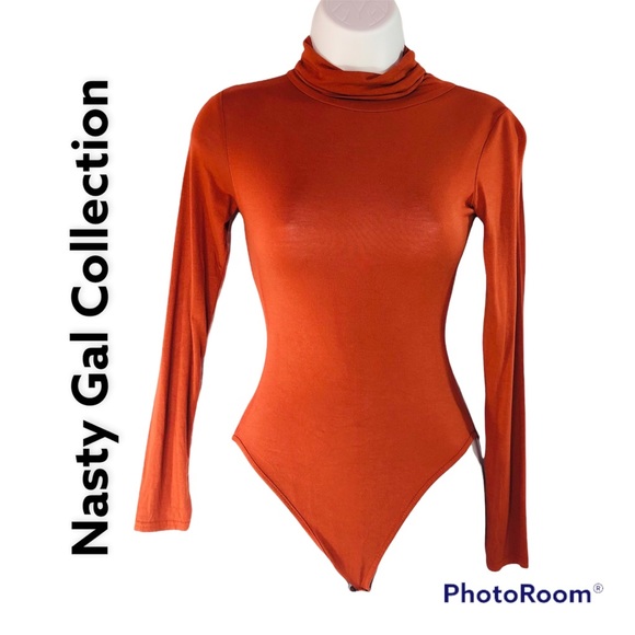Nasty Gal Tops - Nasty Gal collection rust one piece Bodysuit long sleeve turtleneck wn Sz 6 UK